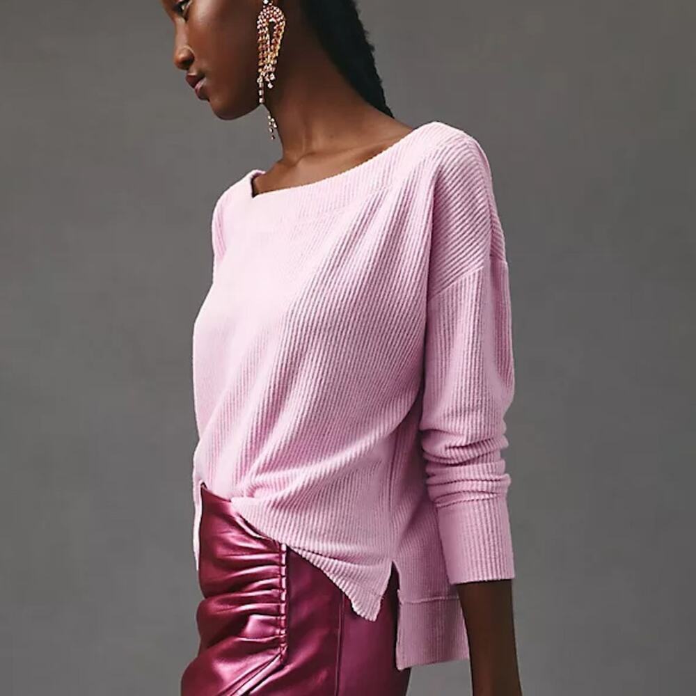Anthropologie Daily Practice Pink Waffle Knit Thermal S